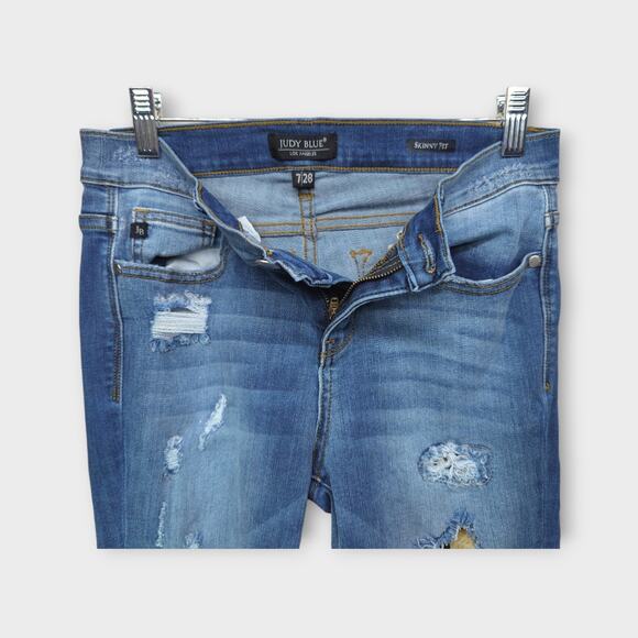 Womens Judy Blue Skinny Fit Distressed Leopard Print Blue Jeans Size 7 / 28 - Picture 3 of 7